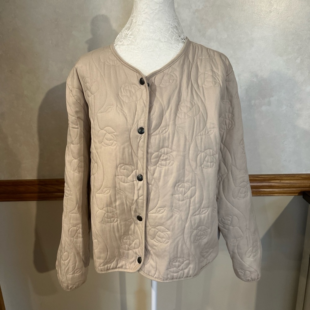 Tendenze Made In Italy Beige Quilted Jacket X-large  Floral Embroidered
